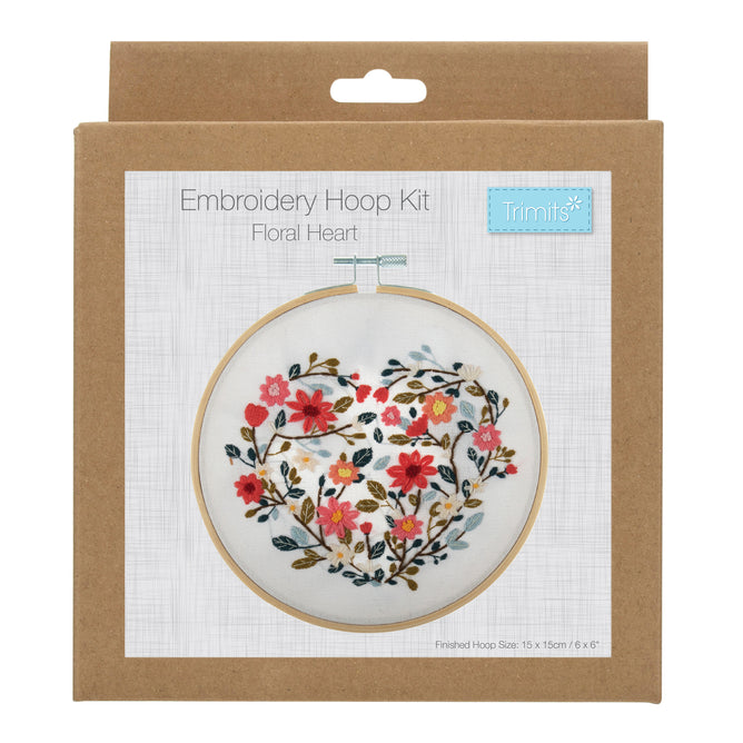 Trimits Floral Heart Blossom Embroidery Kit with Hoop - All Materials & Instructions Included