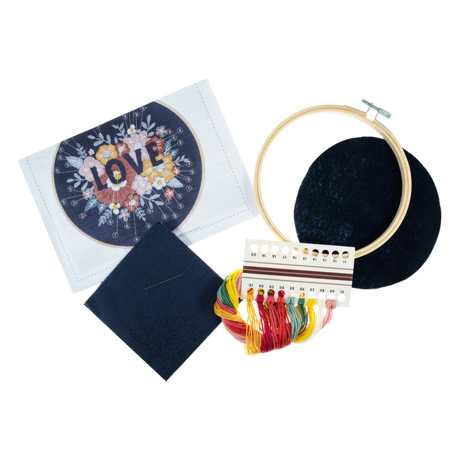 Trimits Love Embroidery Kit with Hoop - All Materials & Instructions Included