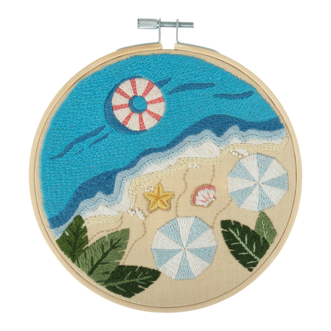 Serene Beach Embroidery Kit with Hoop - All Materials & Instructions Included