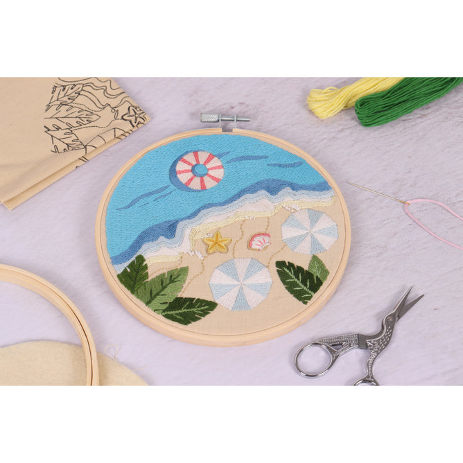 Serene Beach Embroidery Kit with Hoop - All Materials & Instructions Included