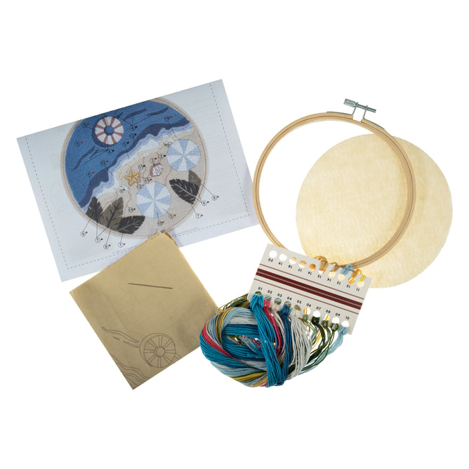 Serene Beach Embroidery Kit with Hoop - All Materials & Instructions Included