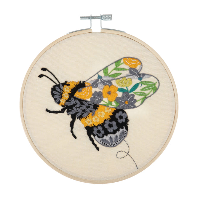 Trimits Floral Bee Embroidery Kit with Hoop - All Materials & Instructions Included