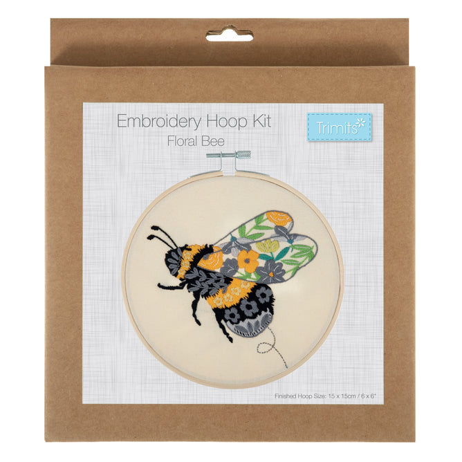 Trimits Floral Bee Embroidery Kit with Hoop - All Materials & Instructions Included