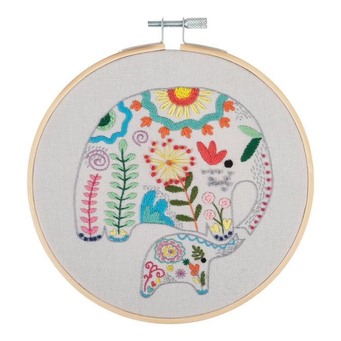 Trimits Floral Mama Elephant Embroidery Kit with Hoop - All Materials & Instructions Included