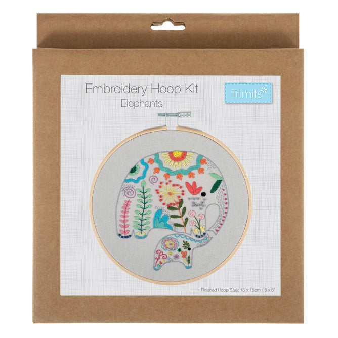 Trimits Floral Mama Elephant Embroidery Kit with Hoop - All Materials & Instructions Included