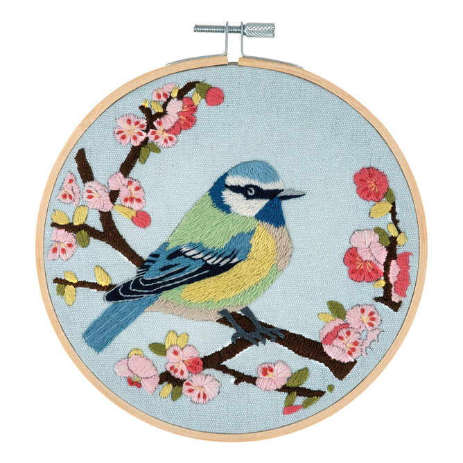 Trimits Bird Blossom Embroidery Kit with Hoop - All Materials & Instructions Included