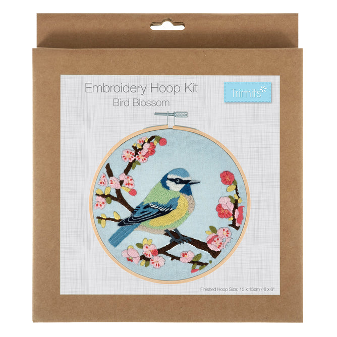 Trimits Bird Blossom Embroidery Kit with Hoop - All Materials & Instructions Included