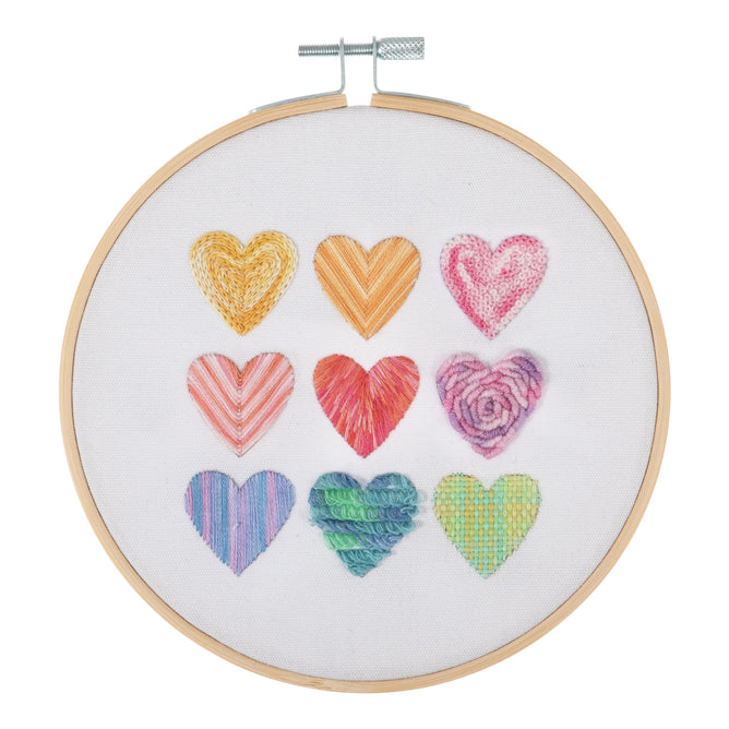 Trimits Ombre Hearts Embroidery Kit with Hoop - All Materials & Instructions Included