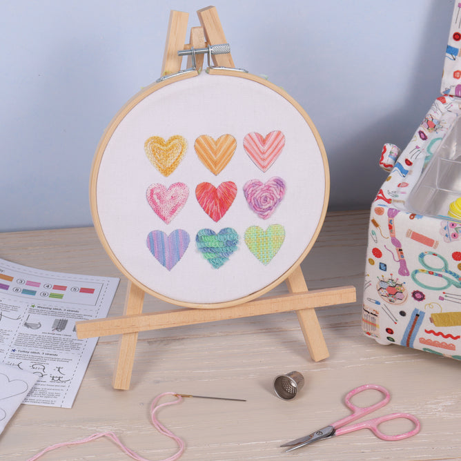 Trimits Ombre Hearts Embroidery Kit with Hoop - All Materials & Instructions Included