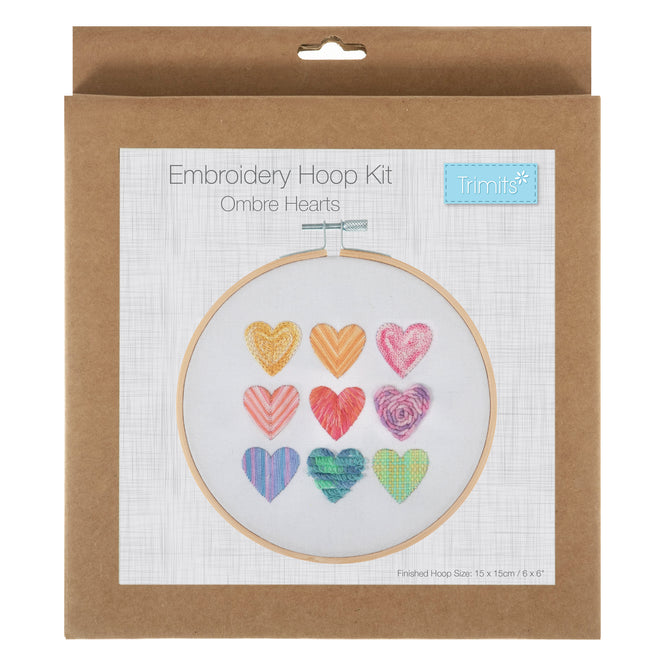 Trimits Ombre Hearts Embroidery Kit with Hoop - All Materials & Instructions Included