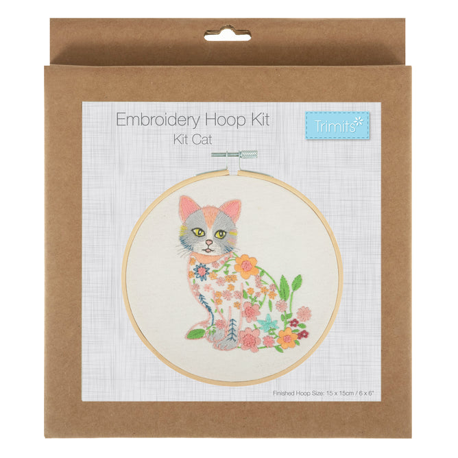 Trimits Cat Blossom Embroidery Kit with Hoop - All Materials & Instructions Included