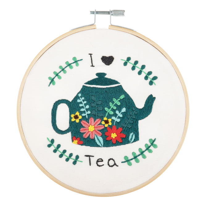 Trimits I Love Tea Embroidery Kit with Hoop - All Materials & Instructions Included