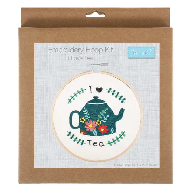 Trimits I Love Tea Embroidery Kit with Hoop - All Materials & Instructions Included