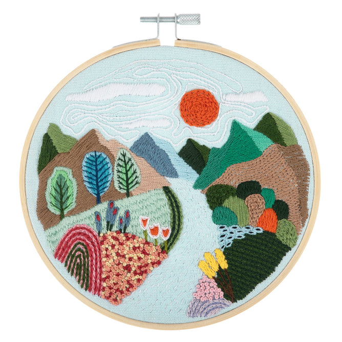 Trimits Mountain View Embroidery Kit with Hoop - All Materials & Instructions Included