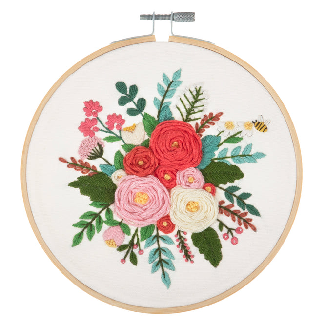 Trimits Rose Embroidery Kit with Hoop - All Materials & Instructions Included