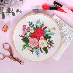 Trimits Rose Embroidery Kit with Hoop - All Materials & Instructions Included