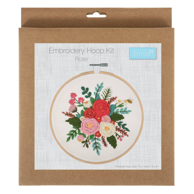 Trimits Rose Embroidery Kit with Hoop - All Materials & Instructions Included