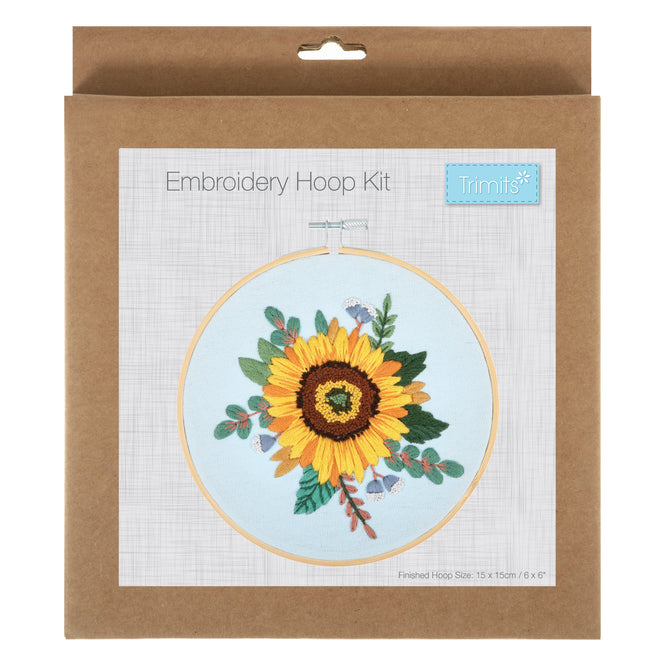 Trimits Sunflower Embroidery Kit with Hoop - All Materials & Instructions Included