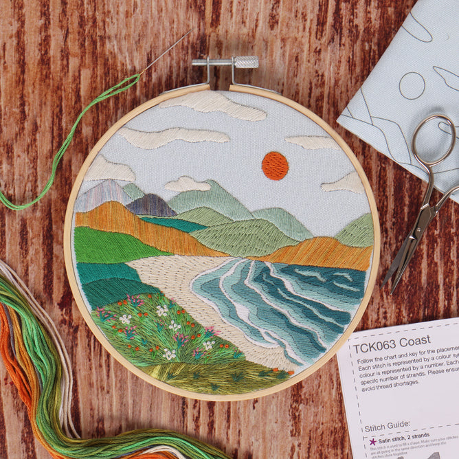 Trimits Coast Embroidery Kit with Hoop - All Materials & Instructions Included