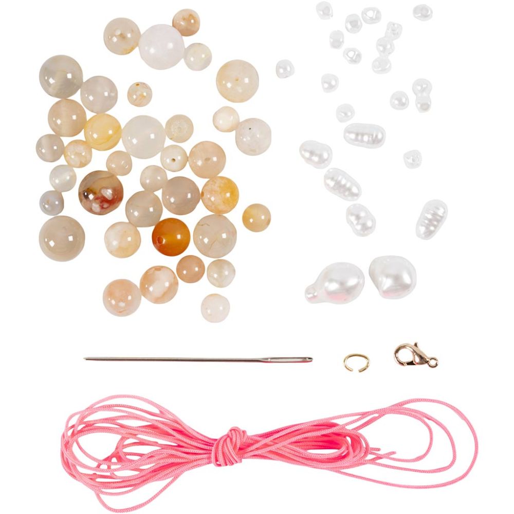 Agate Bead Jewelry Making Kit - Create Adjustable Necklace & 3 Bracelets with Pink Cord - Home - Crafts
