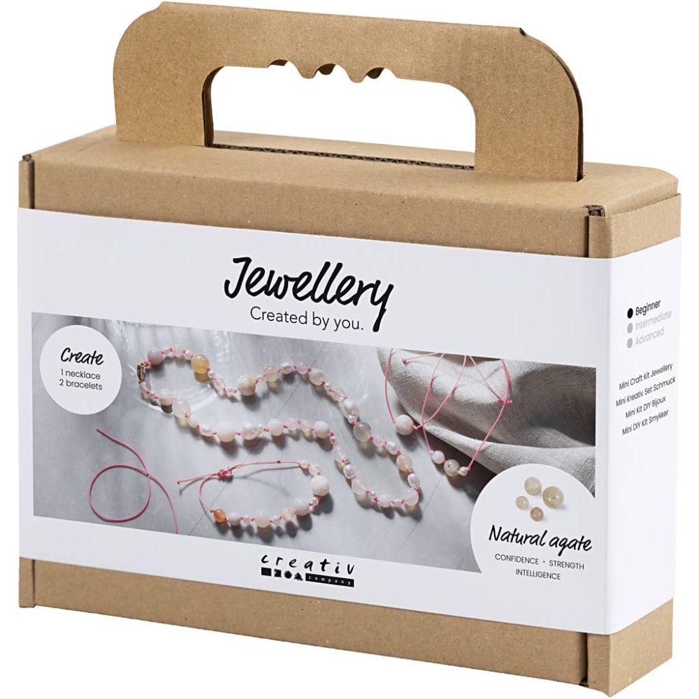 Agate Bead Jewelry Making Kit - Create Adjustable Necklace & 3 Bracelets with Pink Cord - Home - Crafts