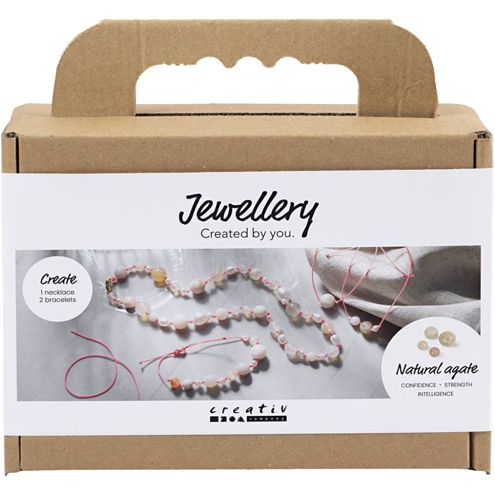 Agate Bead Jewelry Making Kit - Create Adjustable Necklace & 3 Bracelets with Pink Cord - Home - Crafts