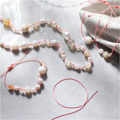 Agate Bead Jewelry Making Kit - Create Adjustable Necklace & 3 Bracelets with Pink Cord - Home - Crafts