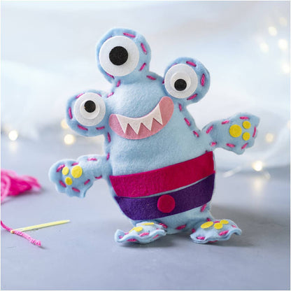 All - in - One Beginner Sewing Kit for Kids - Make a Pre - Cut Felt Monster with Googly Eyes & Details - Home - Crafts