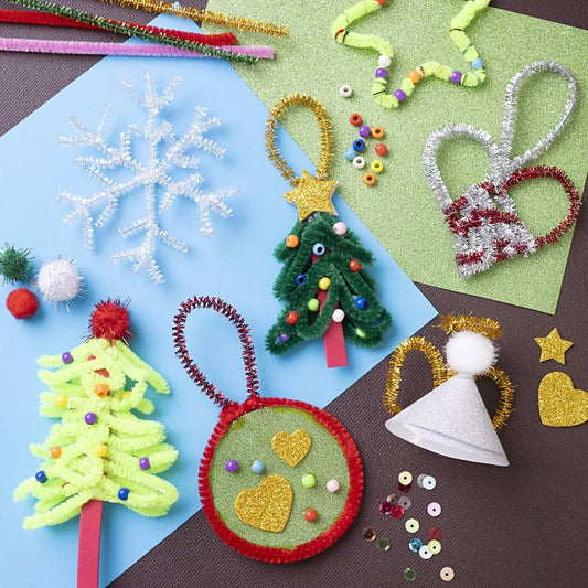 All - in - One Christmas Decoration Craft Kit for Kids - Make DIY Ornaments with Pipe Cleaners & Pom - Poms - Home - Crafts