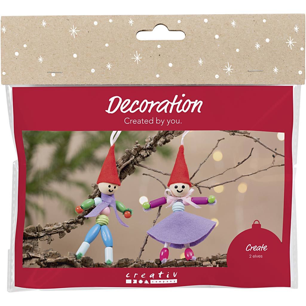 All - in - One Christmas Elf Craft Kit for Kids - Create 2 Hanging Elves with Wooden Beads & Felt Hats - Home - Crafts