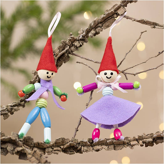 All - in - One Christmas Elf Craft Kit for Kids - Create 2 Hanging Elves with Wooden Beads & Felt Hats - Home - Crafts