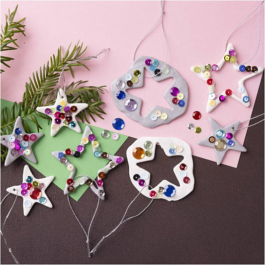 All - in - One Christmas Star Craft Kit for Kids - Create 8 Glittery Clay Ornaments with Sequins & Rhinestones - Home - Crafts