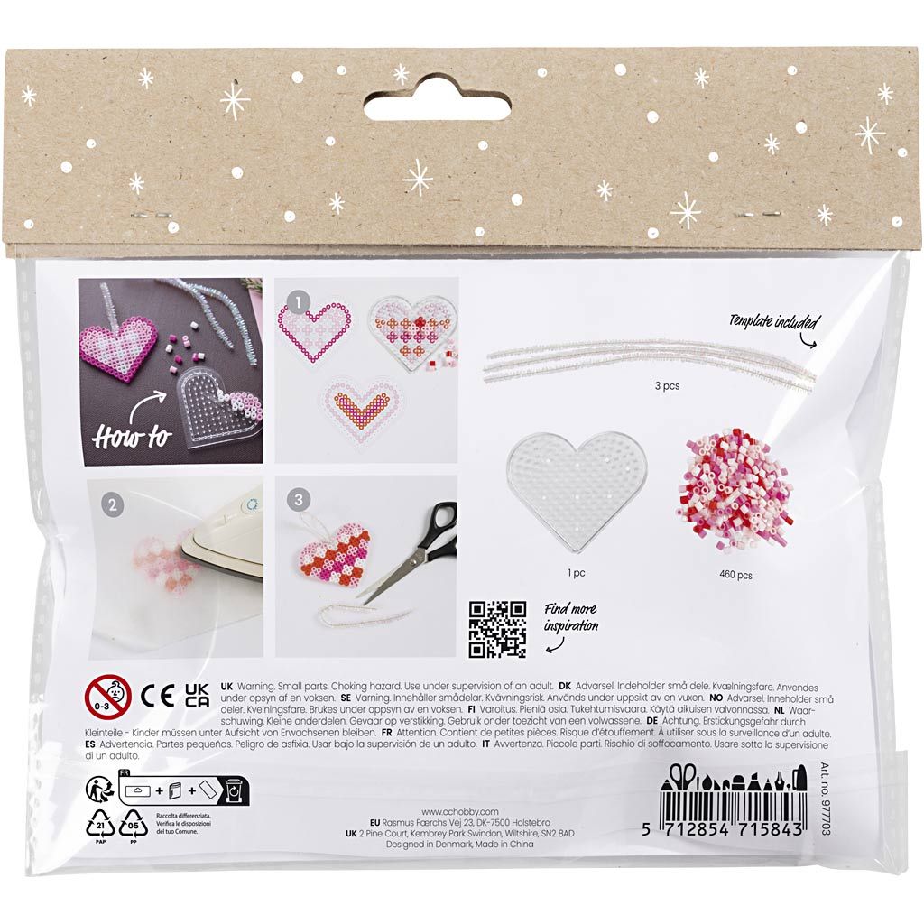 All - in - One Fuse Bead Christmas Craft Kit - Make 3 Adorable Heart Ornaments with Pipe Cleaner Hangers - Home - Crafts