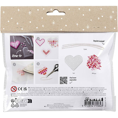 All - in - One Fuse Bead Christmas Craft Kit - Make 3 Adorable Heart Ornaments with Pipe Cleaner Hangers - Home - Crafts