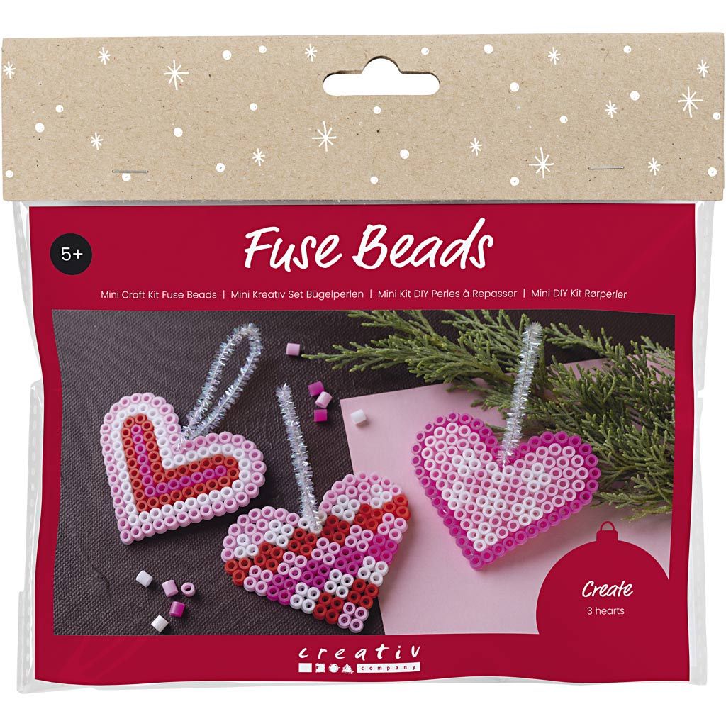 All - in - One Fuse Bead Christmas Craft Kit - Make 3 Adorable Heart Ornaments with Pipe Cleaner Hangers - Home - Crafts