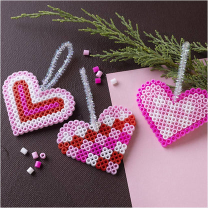 All - in - One Fuse Bead Christmas Craft Kit - Make 3 Adorable Heart Ornaments with Pipe Cleaner Hangers - Home - Crafts