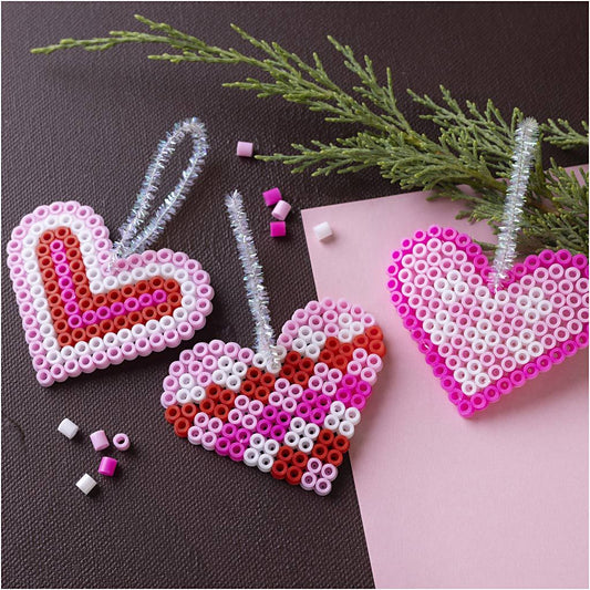 All - in - One Fuse Bead Christmas Craft Kit - Make 3 Adorable Heart Ornaments with Pipe Cleaner Hangers - Home - Crafts