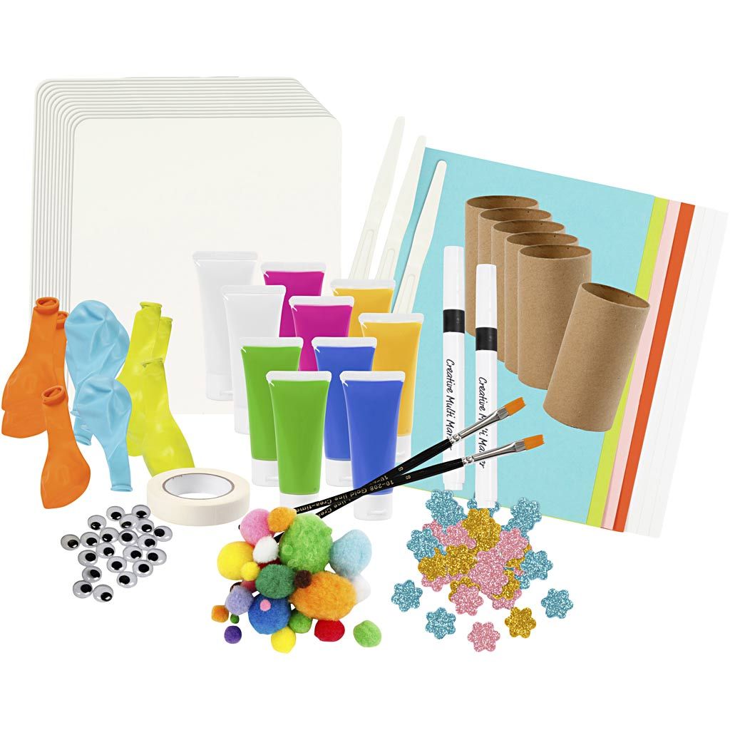 All - in - One Group Painting Kit for 6 - 12 Kids - 5 Creative Techniques with Balloons, Tapes & Scrapers - Home - Crafts