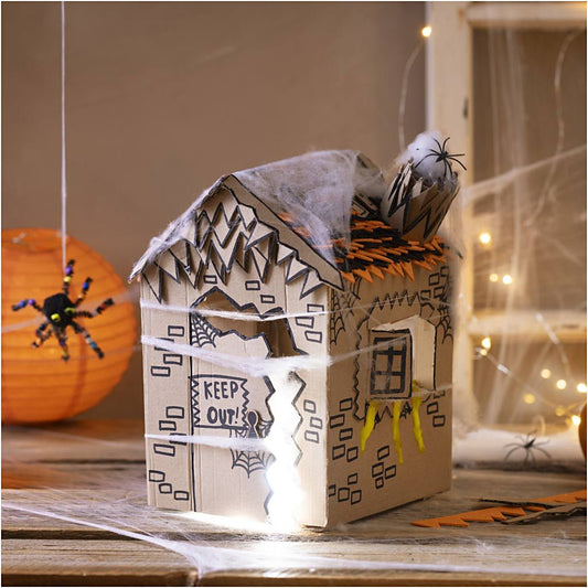 All - in - One Haunted House Craft Kit for Kids - Build a Spooky Halloween House with Spider Web & Glitter Clay - Home - Crafts