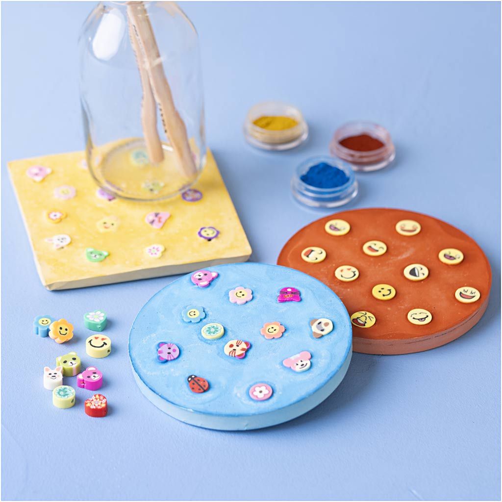 All - in - One Kids Cement Craft Kit - Make 3 Colorful Cement Holders with Figure Beads & Molds - Home - Crafts