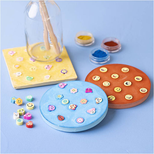 All - in - One Kids Cement Craft Kit - Make 3 Colorful Cement Holders with Figure Beads & Molds - Home - Crafts