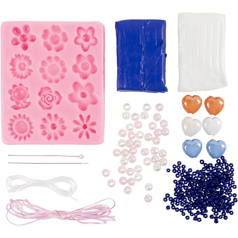 All - in - One Kids Jewellery Kit - Make Your Own Flower Bracelets & Necklaces with Oven - Bake Clay - Home - Crafts
