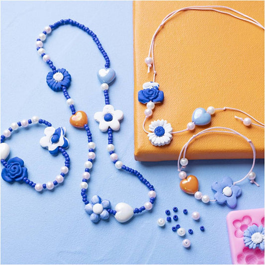 All - in - One Kids Jewellery Kit - Make Your Own Flower Bracelets & Necklaces with Oven - Bake Clay - Home - Crafts