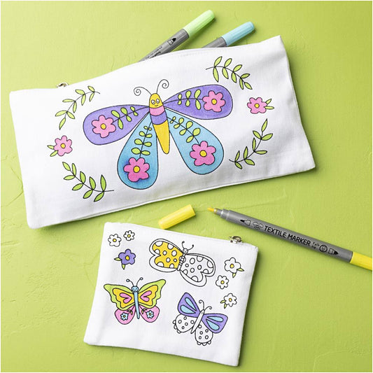 All - in - One Kids Textile Art Kit - Design Your Own Robot & Butterfly Pencil Case and Purse - Home - Crafts