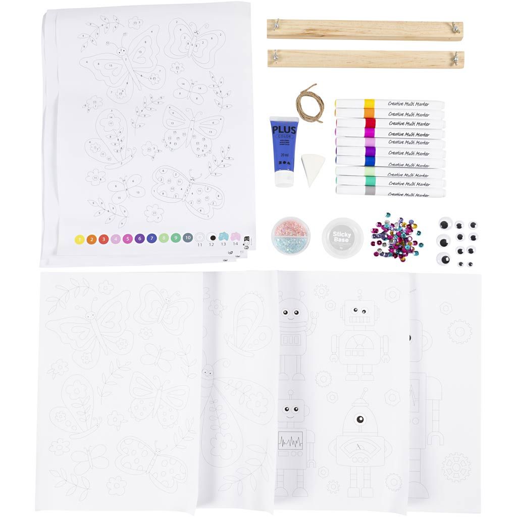 All - in - One Number Art Kit for Kids - Create 4 DIY Canvas Artworks with Markers & Glitter Clay - Home - Crafts