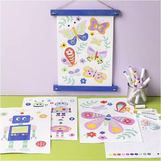 All - in - One Number Art Kit for Kids - Create 4 DIY Canvas Artworks with Markers & Glitter Clay - Home - Crafts