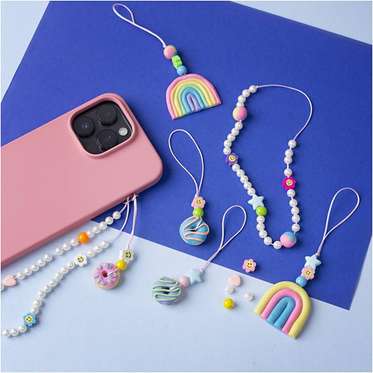 All - in - One Phone Charm Craft Kit for Kids - Create 7 Custom Charms with Fine Clay & Wax Beads - Home - Crafts