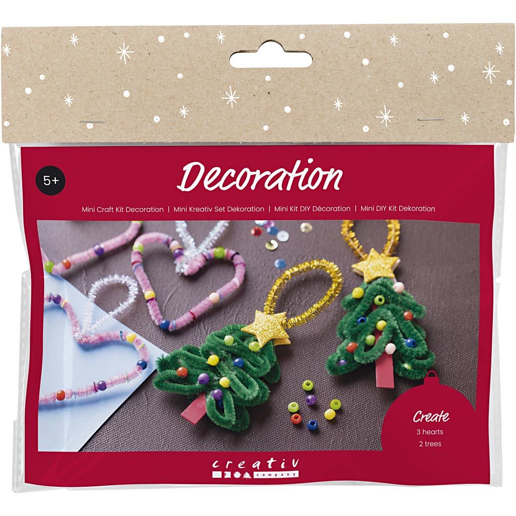 All - in - One Pipe Cleaner Christmas Craft Kit - Make 5 Festive Trees & Hearts with Beads and Sequins - Home - Crafts
