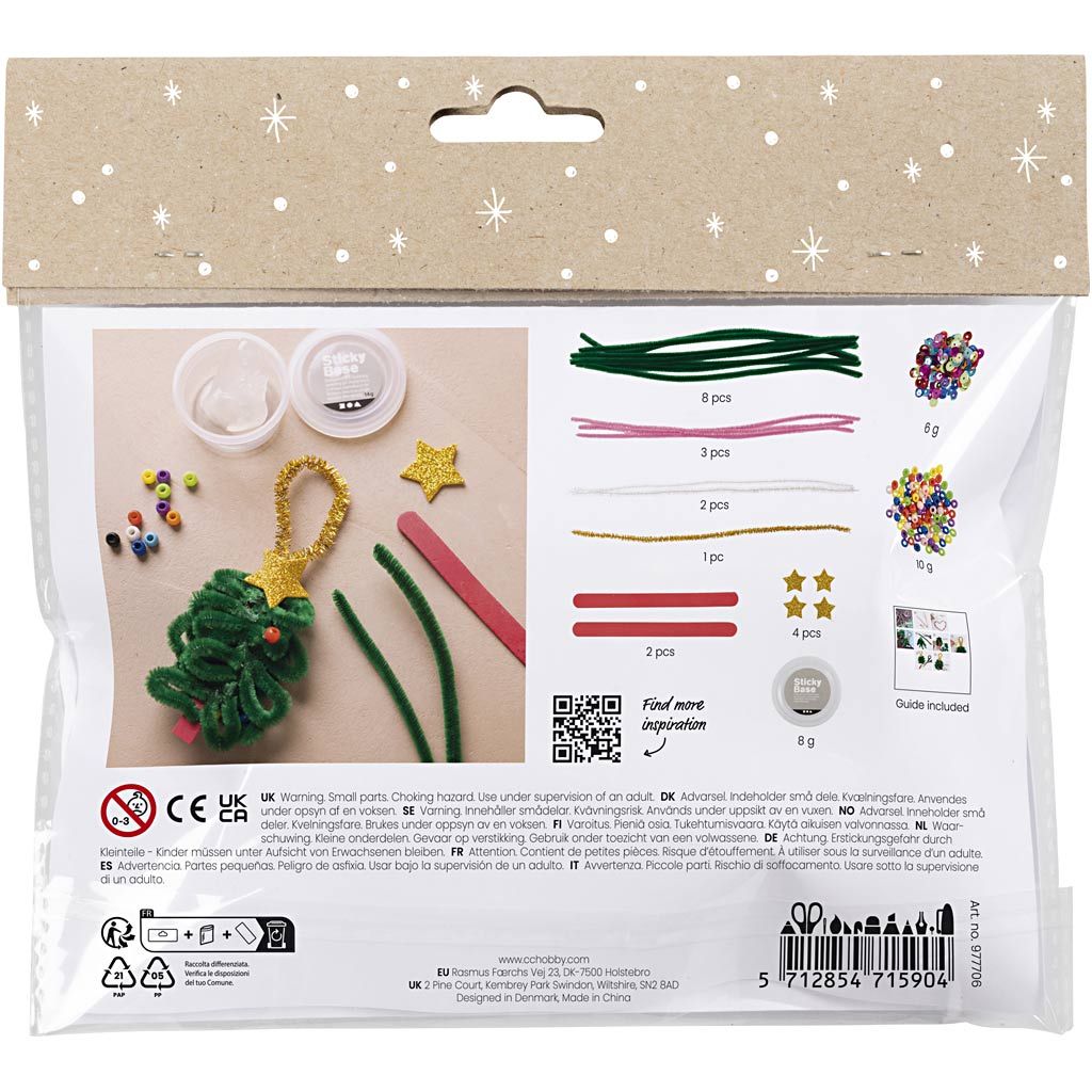 All - in - One Pipe Cleaner Christmas Craft Kit - Make 5 Festive Trees & Hearts with Beads and Sequins - Home - Crafts