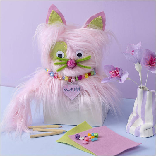 All - in - One Plush Cat Sewing Kit for Kids - Create an Adorable Stuffed Animal with Fake Fur & Googly Eyes - Home - Crafts